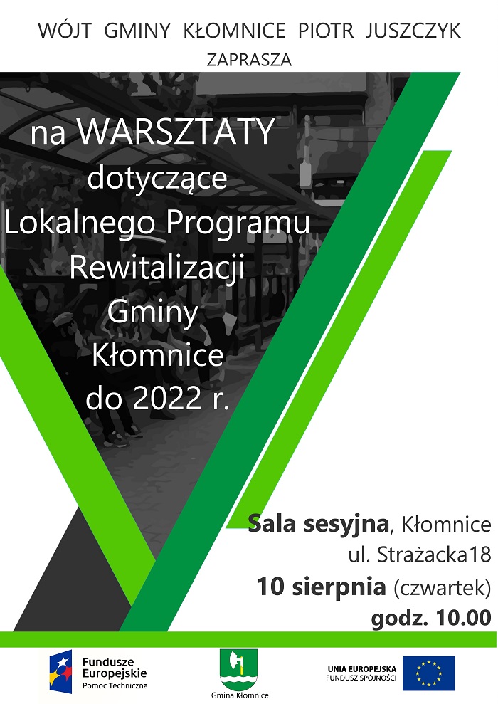 Plakat - warsztaty dotyczące Lokalnego Programu Rewitalizacji Gminy Kłomnice