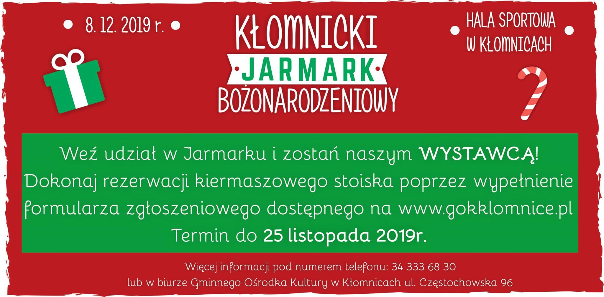 Zostań WYSTAWCĄ podczas Kłomnickiego Jarmarku Bożonarodzeniowego