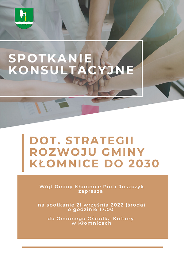 zaproszenie na spotkanie konsultacyjne dot. Strategii Rozwoju Gminy Kłomnice do 2030 