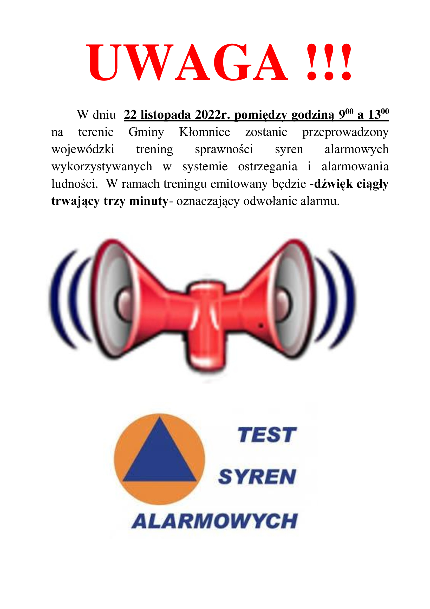 Test syren alarmowych 22.11.2022 