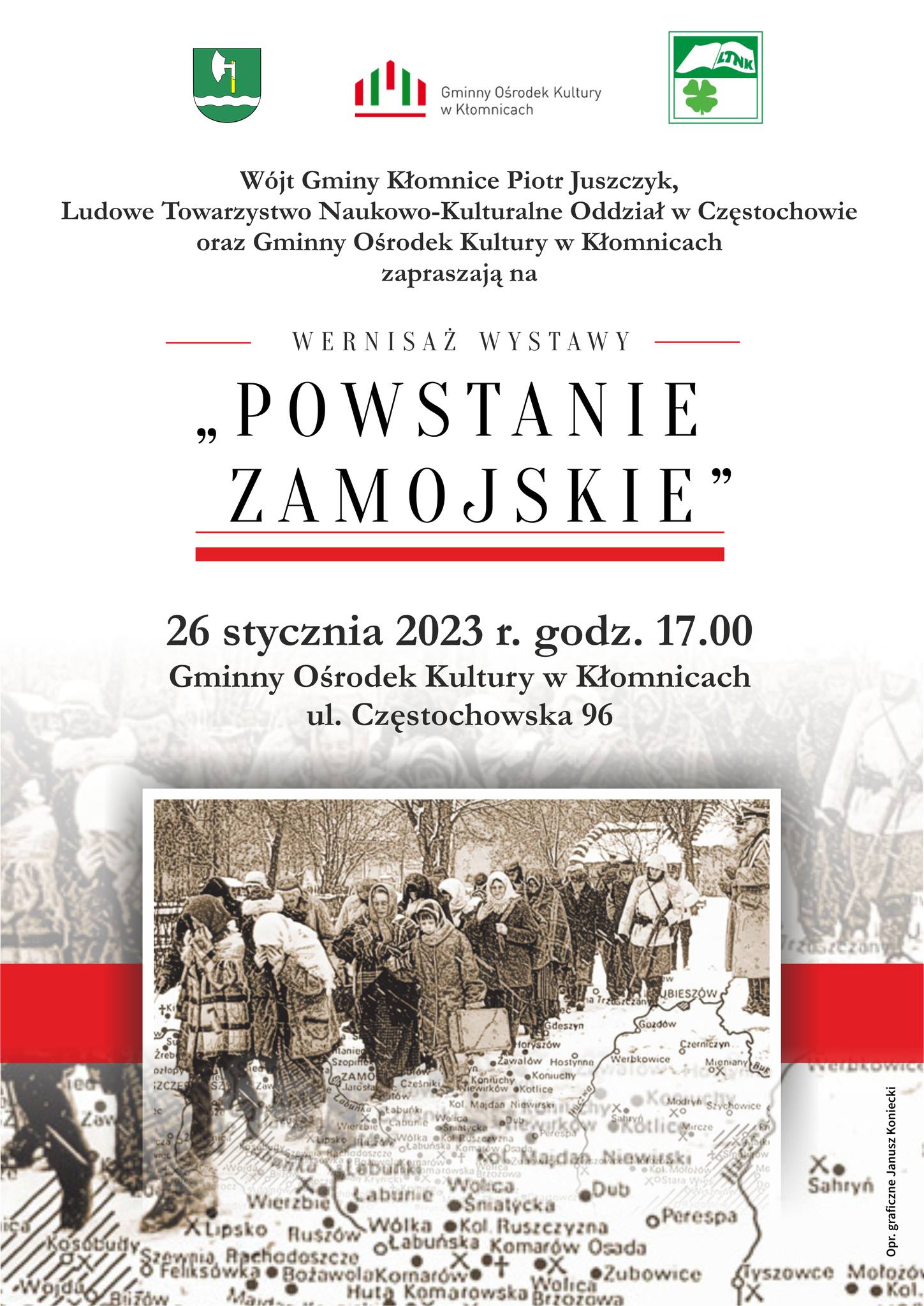 plakat GOK wernisaż "Powstanie Zamojskie" 26.01.2023 godz. 17.00