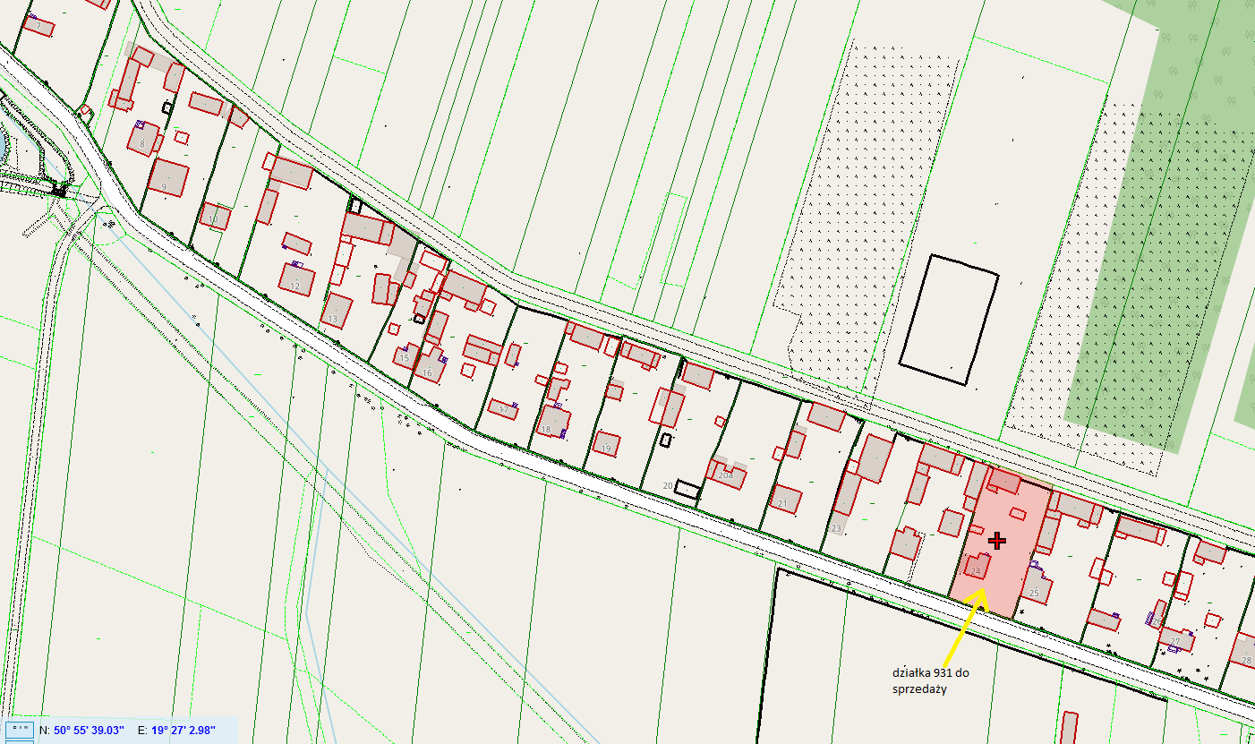 mapa wskazująca położenie działki sprzedawanej w przetargu