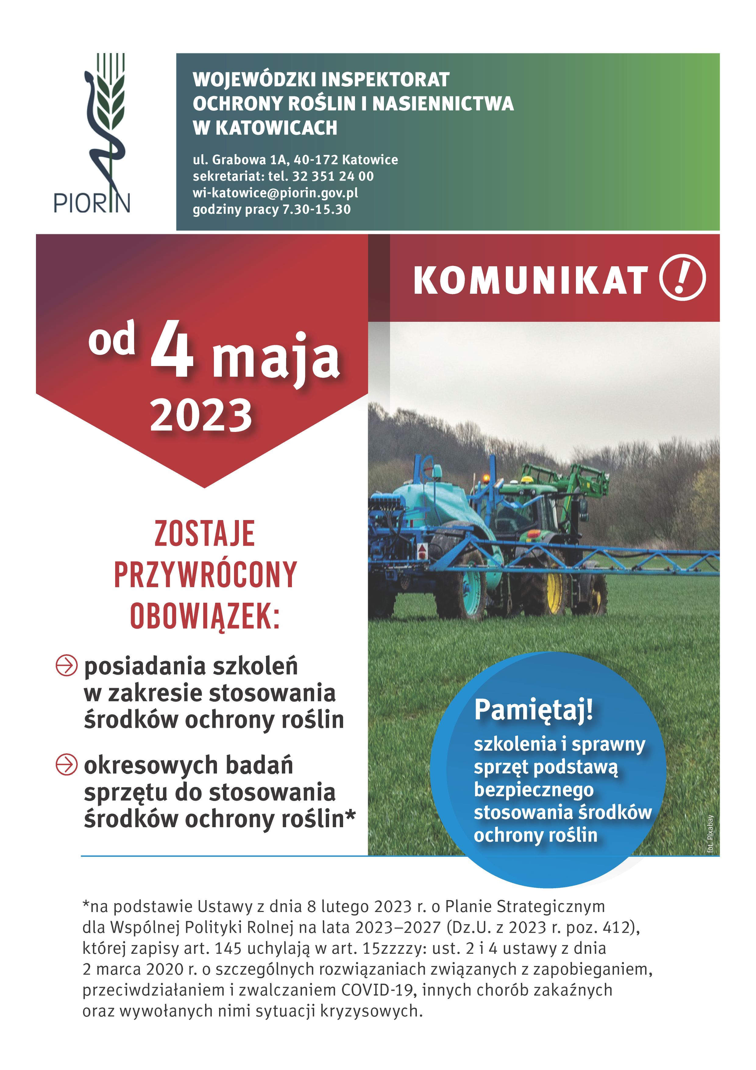 Uwaga od 4 maja 2023 r. zostaje przywrócony obowiązek posiadania szkoleń oraz okresowych badań sprzętu do stosowania ś.o.r.