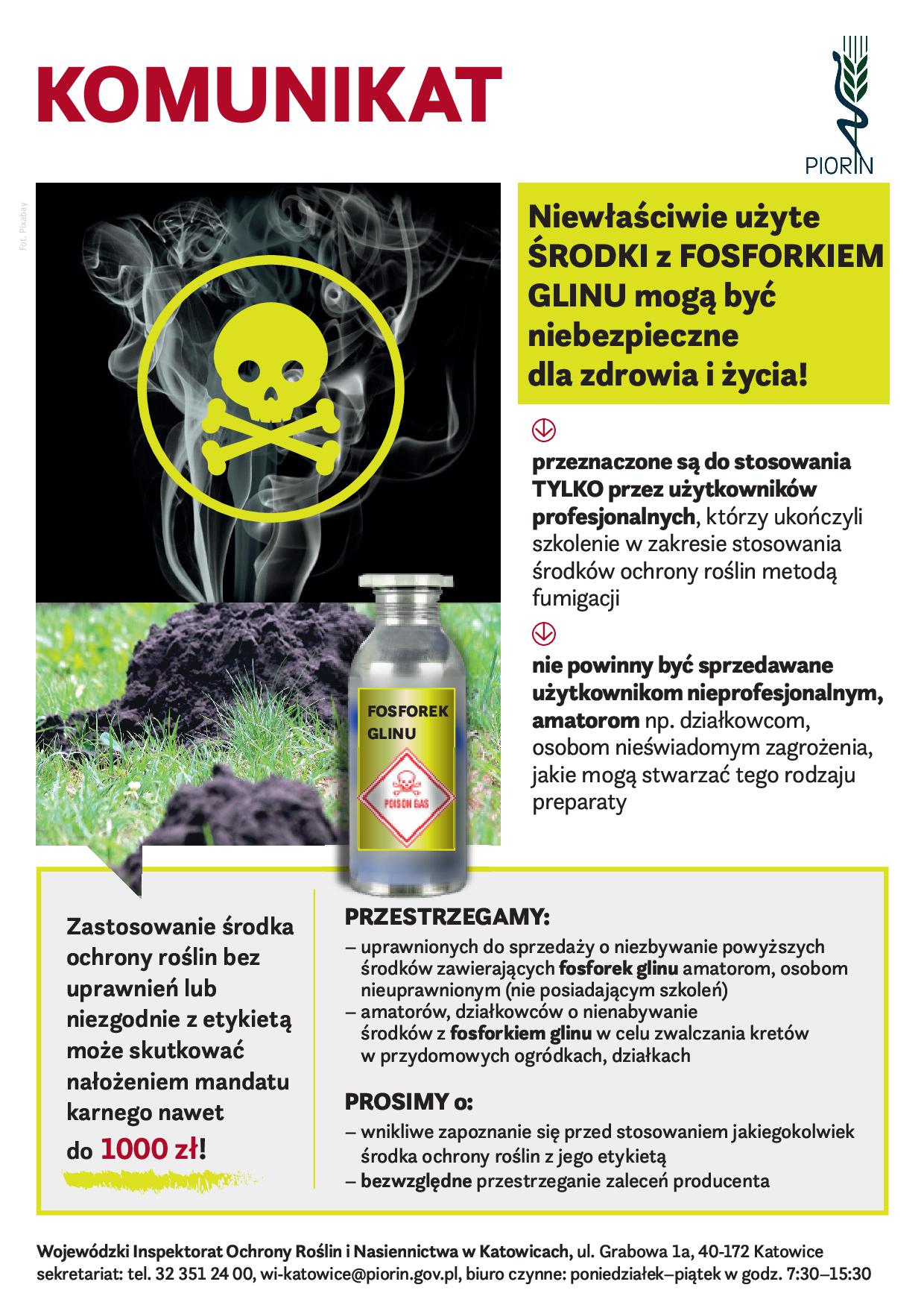 Ostrzeżenie przed niewłaściwym użyciem środków z fosforkiem glinu