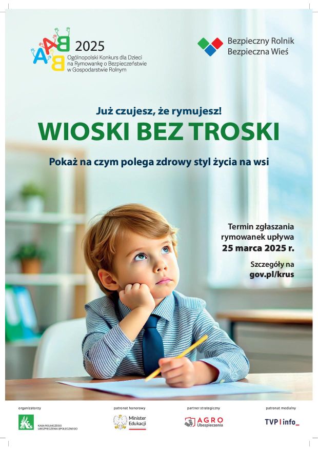 KRUS zaprasza do kudziału w konkursie na rymowankę, szczegóły na stronie: www.gov.pl/krus