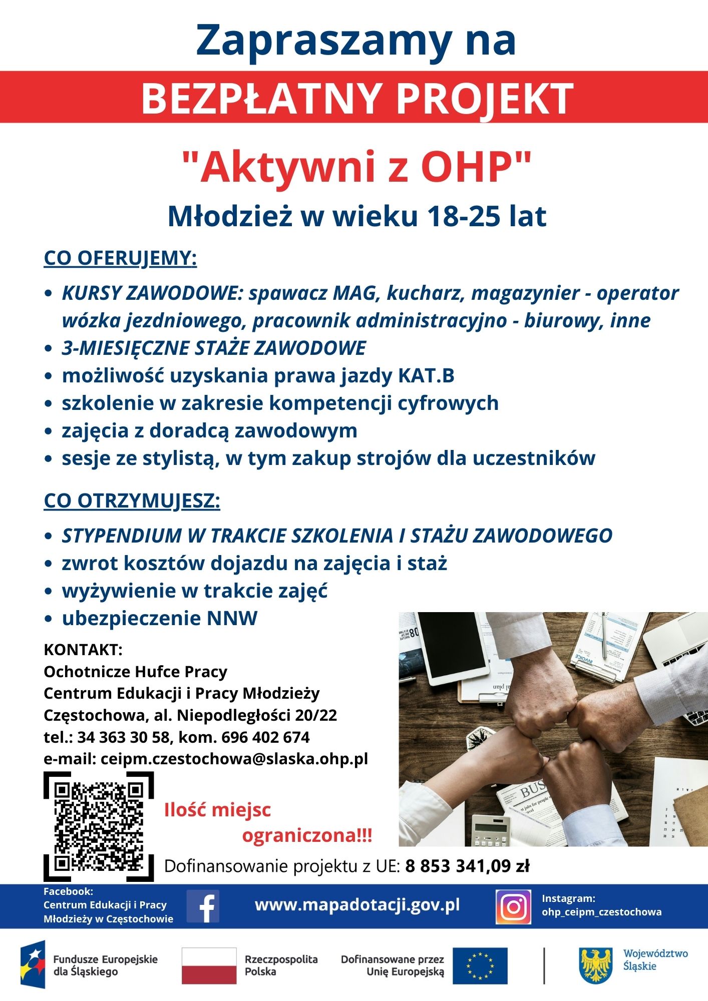 Bezpłatny projekt Aktywni z OHP, więcej informacji tel. 34 363 30 58
