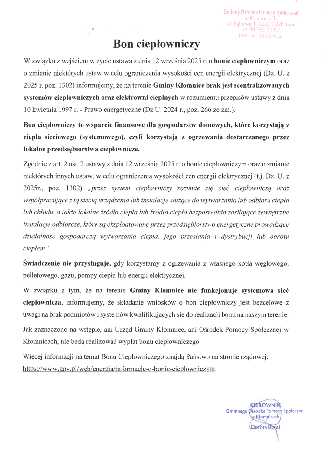 Bon Ciepłowniczy  Bon Ciepłowniczy