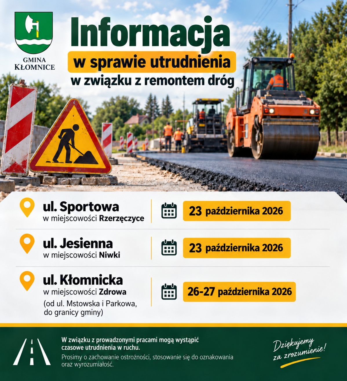 UWAGA! UTRUDNIENIA W RUCHU DROGOWYM!